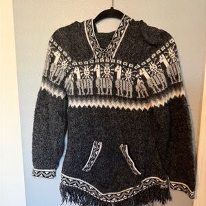 Charcoal and Cream Nordic V-Neck Hooded Sweater